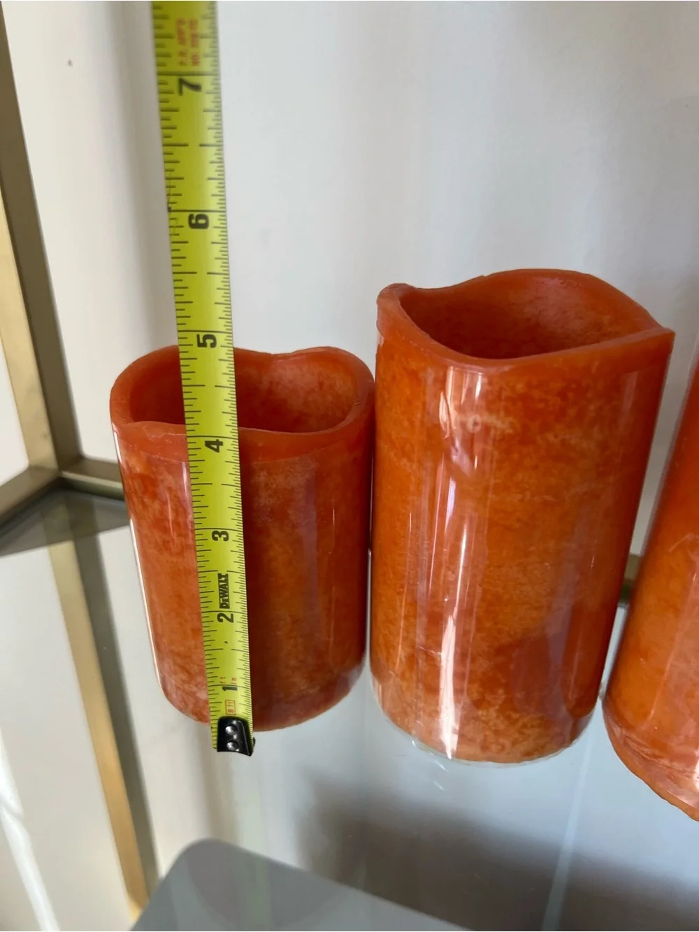 Set of 3 orange pillar LED wax candles